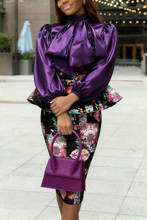 Gorgeous Lantern Sleeve Blouse & Skirt Set