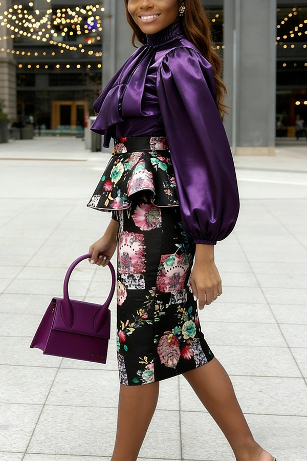 Gorgeous Lantern Sleeve Blouse & Skirt Set