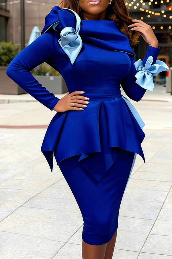 Elegant Asymmetrical Ruffled Flower Peplum Dress