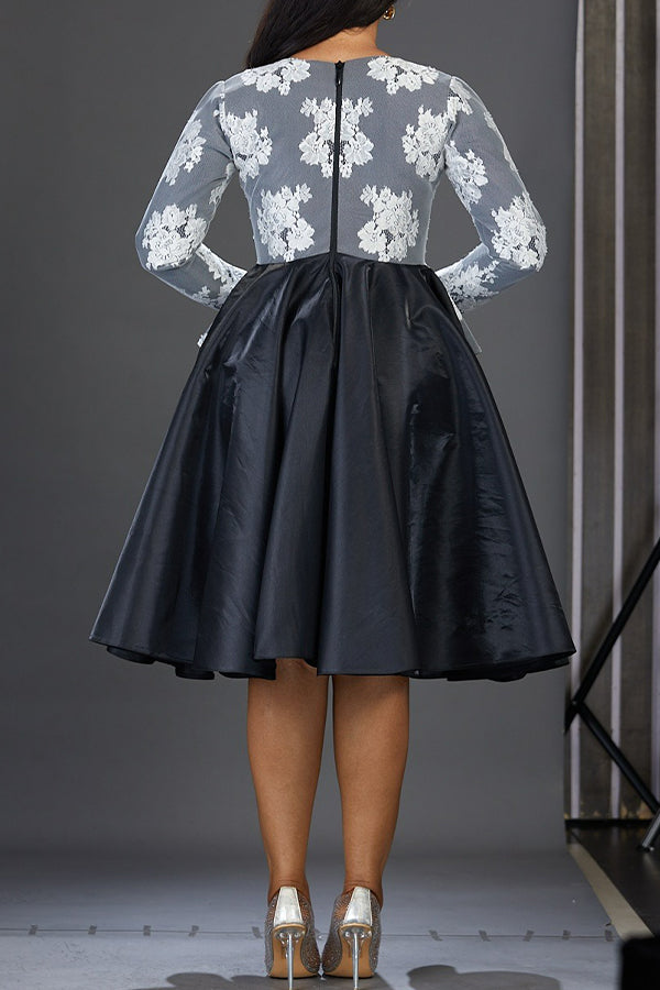 Elegant Lace Patchwork Swing Midi Dress