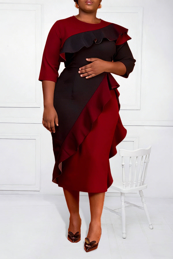 Chic Half Sleeve Ruffle Hem Dress