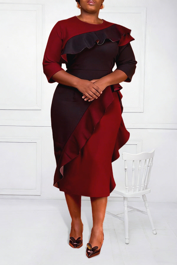 Chic Half Sleeve Ruffle Hem Dress