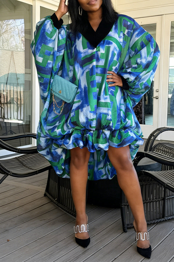 Casual V-Neck Lantern Sleeve Dress