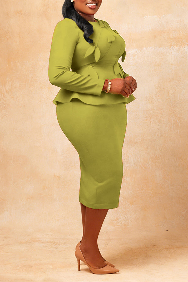 Elegant Round Neck Slim Midi Dress