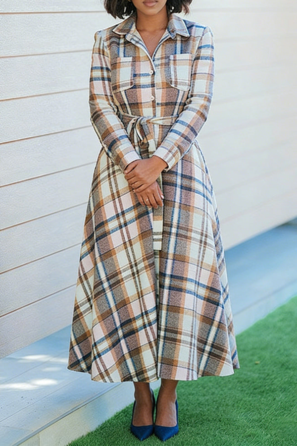 Chic Plaid Shacket Belted Dress