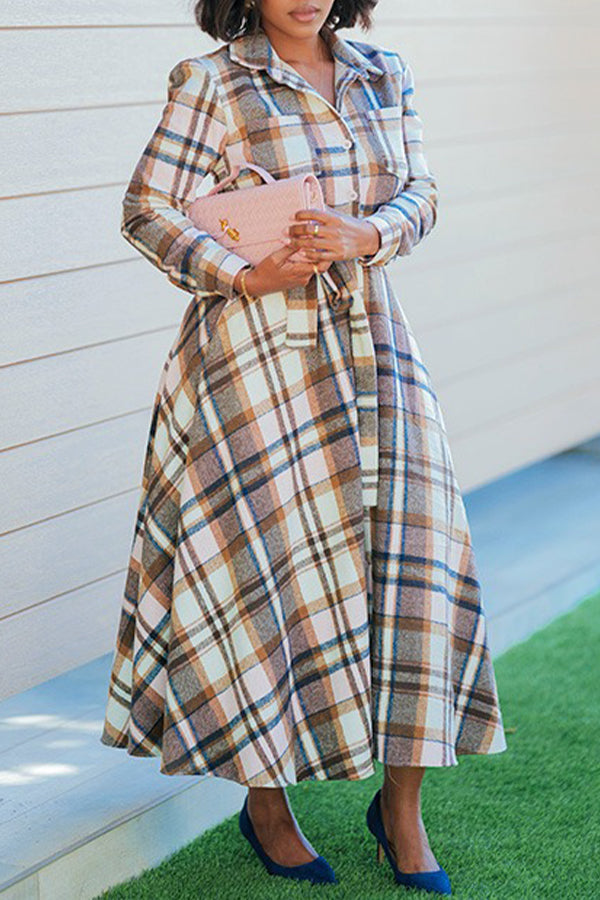 Chic Plaid Shacket Belted Dress