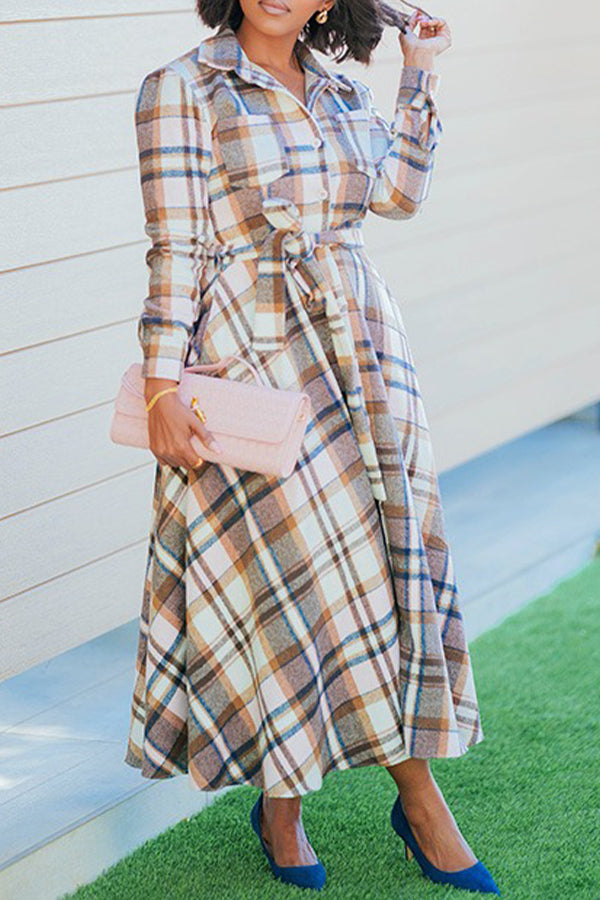 Chic Plaid Shacket Belted Dress