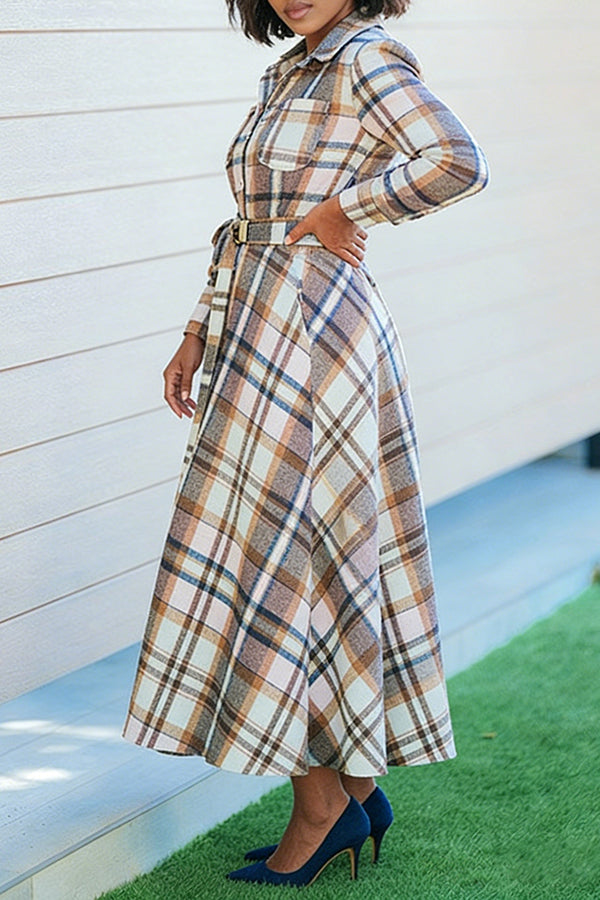 Chic Plaid Shacket Belted Dress