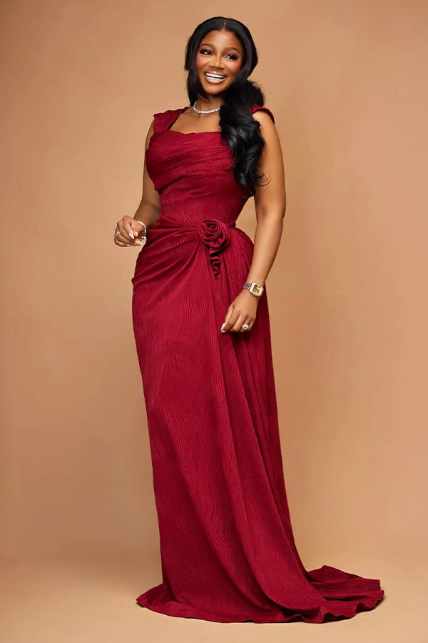 Elegant Flower Pleated Texture Bridesmaid Dress