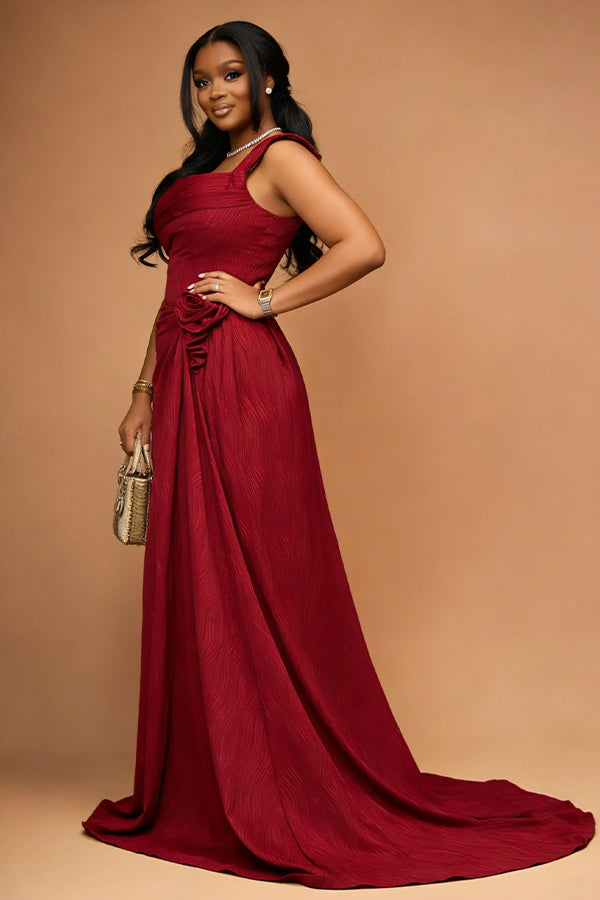 Elegant Flower Pleated Texture Bridesmaid Dress