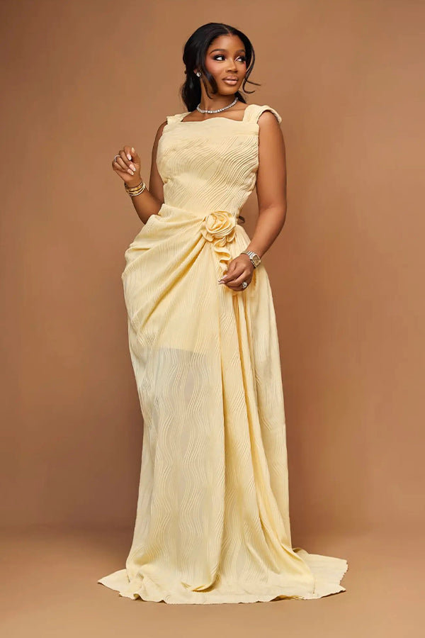 Elegant Flower Pleated Texture Bridesmaid Dress