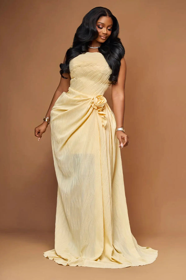 Elegant Flower Pleated Texture Bridesmaid Dress