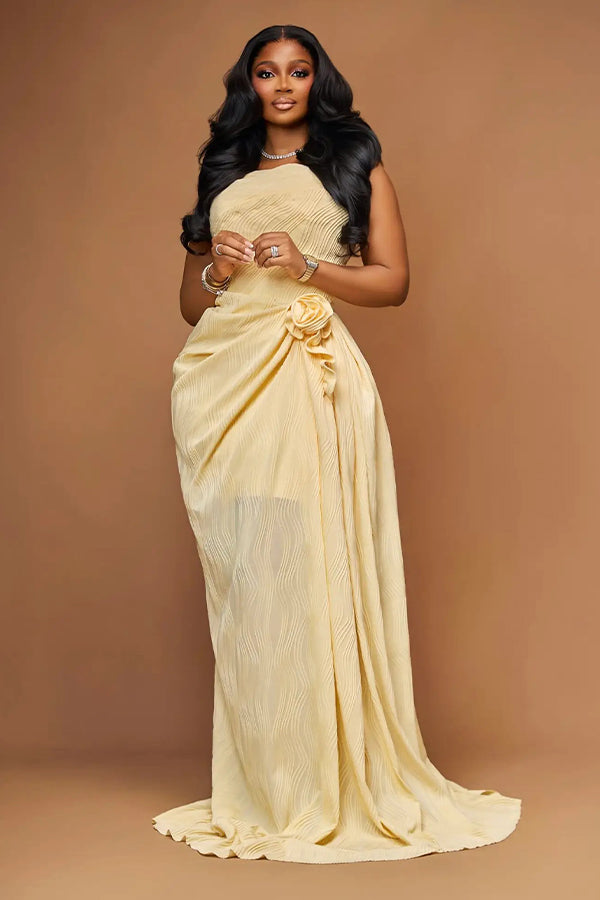 Elegant Flower Pleated Texture Bridesmaid Dress