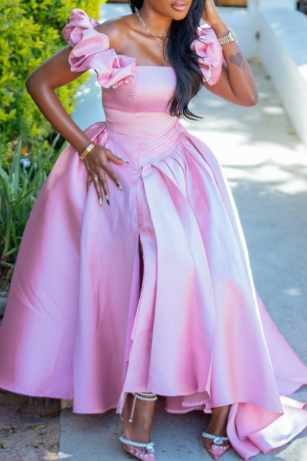 Elegant Pleated Asymmetrical Satin Bridesmaid Dress 