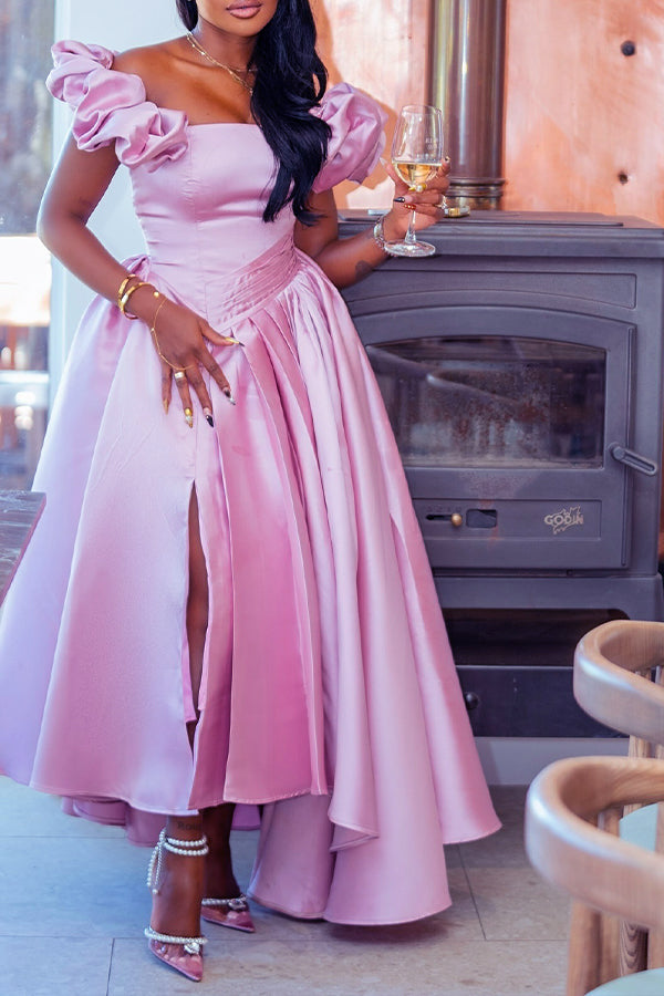 Elegant Pleated Asymmetrical Satin Bridesmaid Dress 