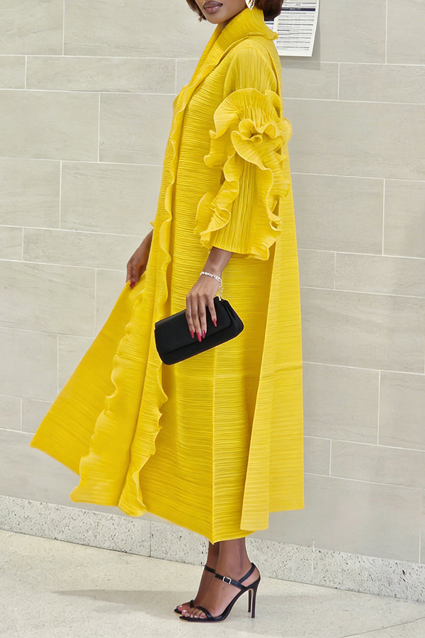 Chic 3/4 Petal Sleeves Pleated Midi Dress