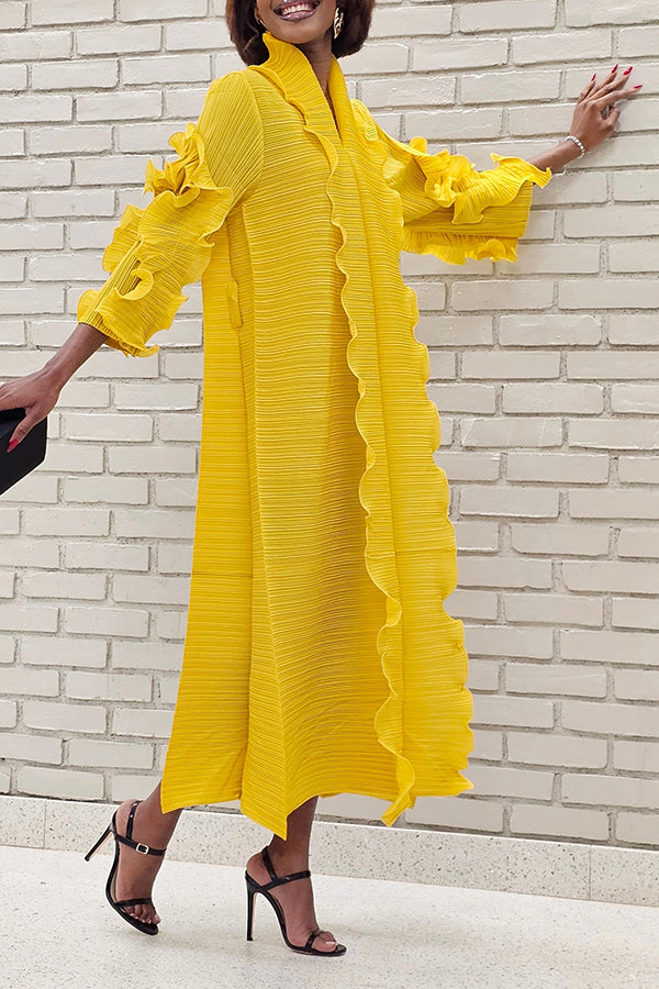 Chic 3/4 Petal Sleeves Pleated Midi Dress