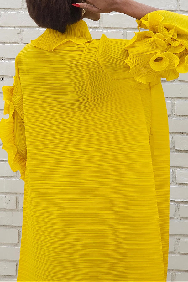 Chic 3/4 Petal Sleeves Pleated Midi Dress