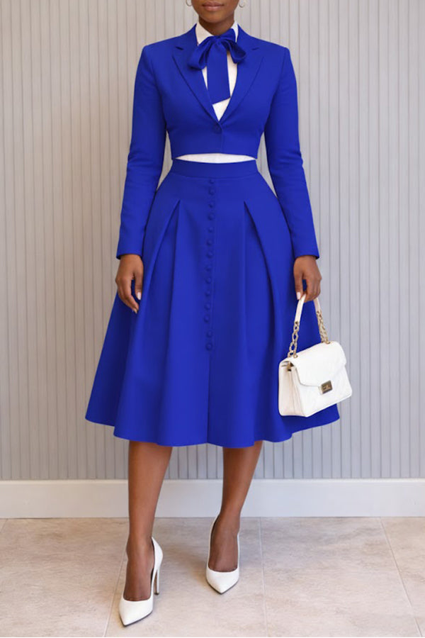 Chic Single Button Cropped Blazer & Skirt Set