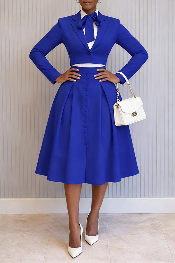 Chic Single Button Cropped Blazer & Skirt Set