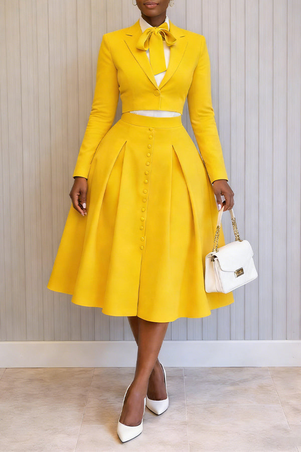 Chic Single Button Cropped Blazer & Skirt Set