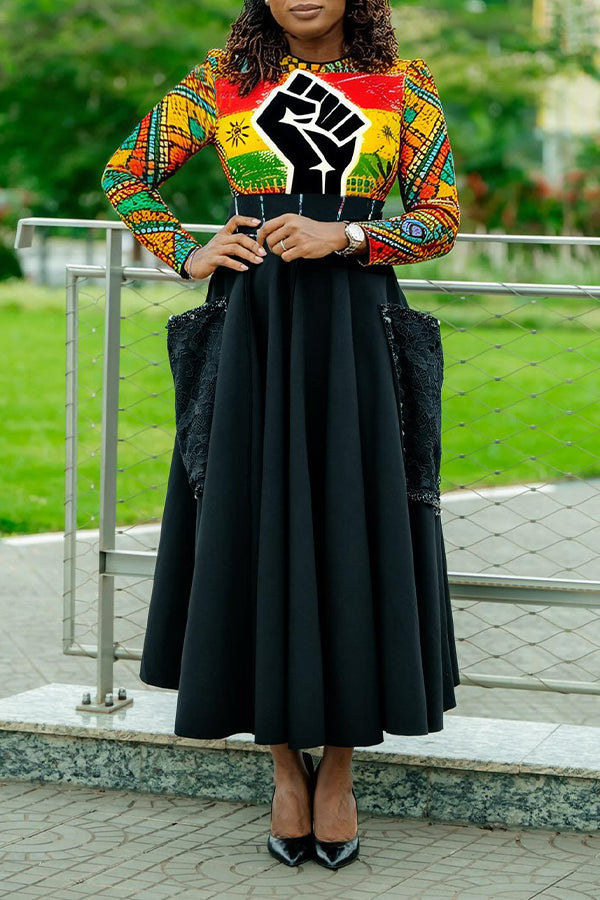 Chic Pockets Graphic Print Dress