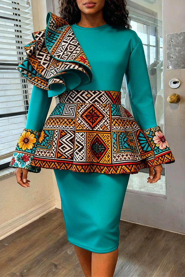 Stylish Multi-Layered Ruffle Ankara Print Trim Dress