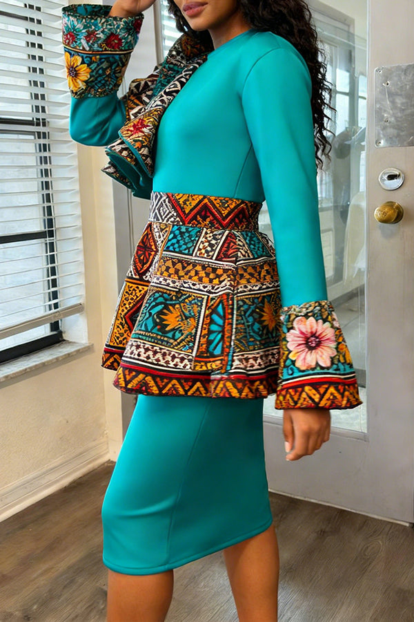 Stylish Multi-Layered Ruffle Ankara Print Trim Dress