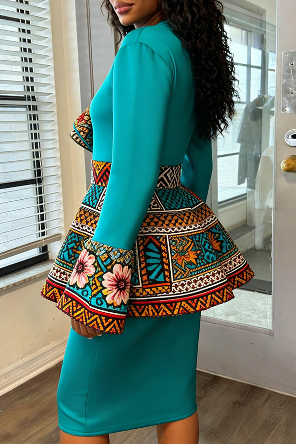 Stylish Multi-Layered Ruffle Ankara Print Trim Dress