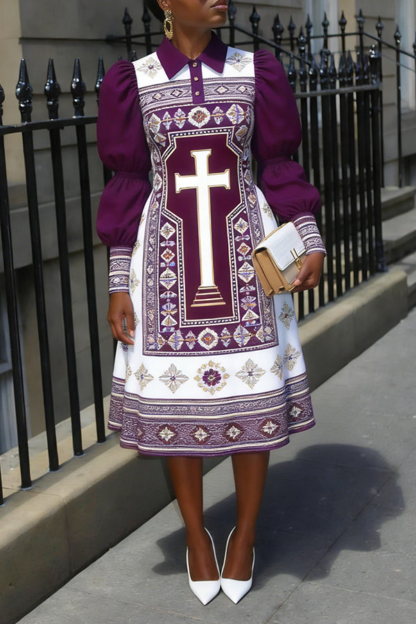 Elegant Christ Ankara Print Puff Sleeve Dress