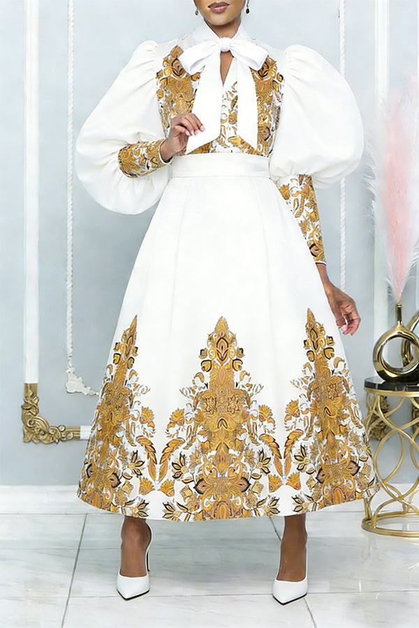 Gorgeous Graphic Print Gigot Sleeve Dress