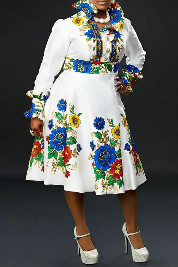 Elegant Floral Print A-line Midi Dress