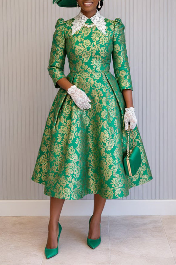 Chic Lace Neck Graphic Print Dress