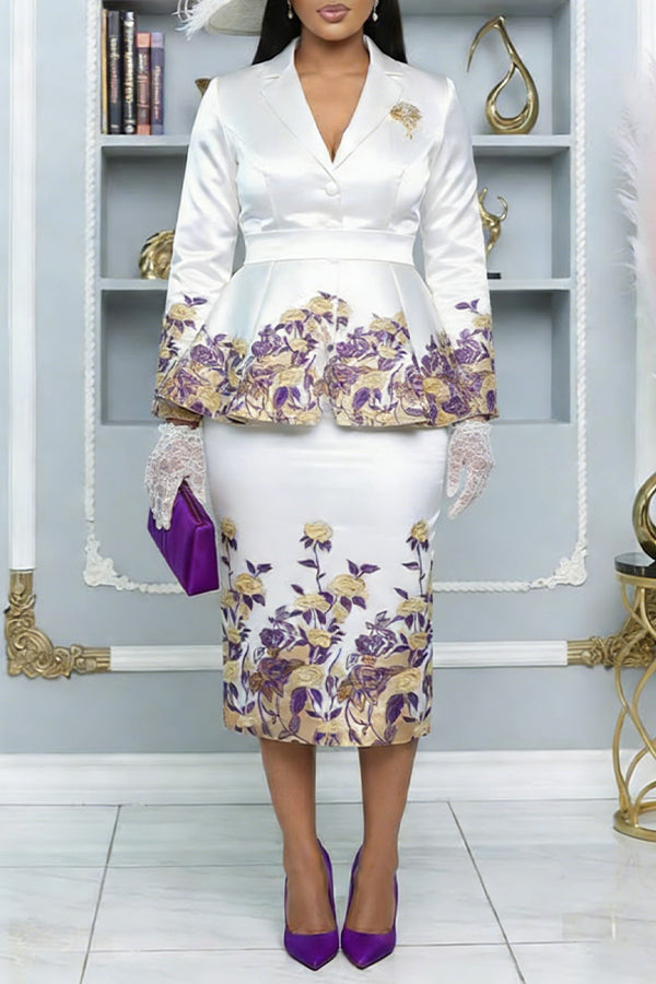 Elegant Floral Print Top & Skirt Set