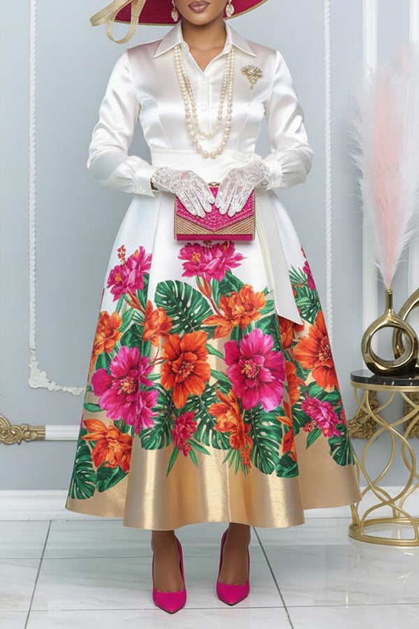 Elegant Floral Print A-line Maxi Church Dress