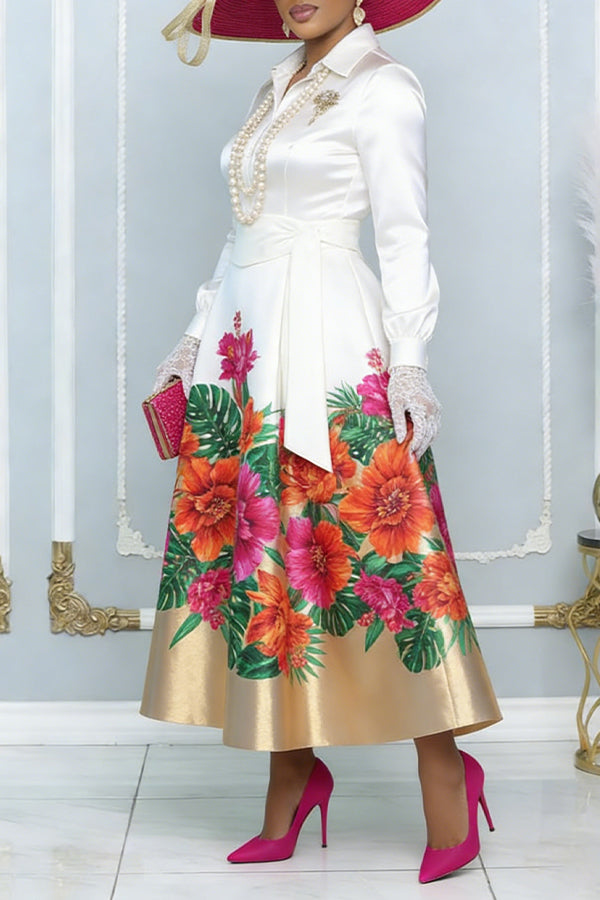 Elegant Floral Print A-line Maxi Church Dress