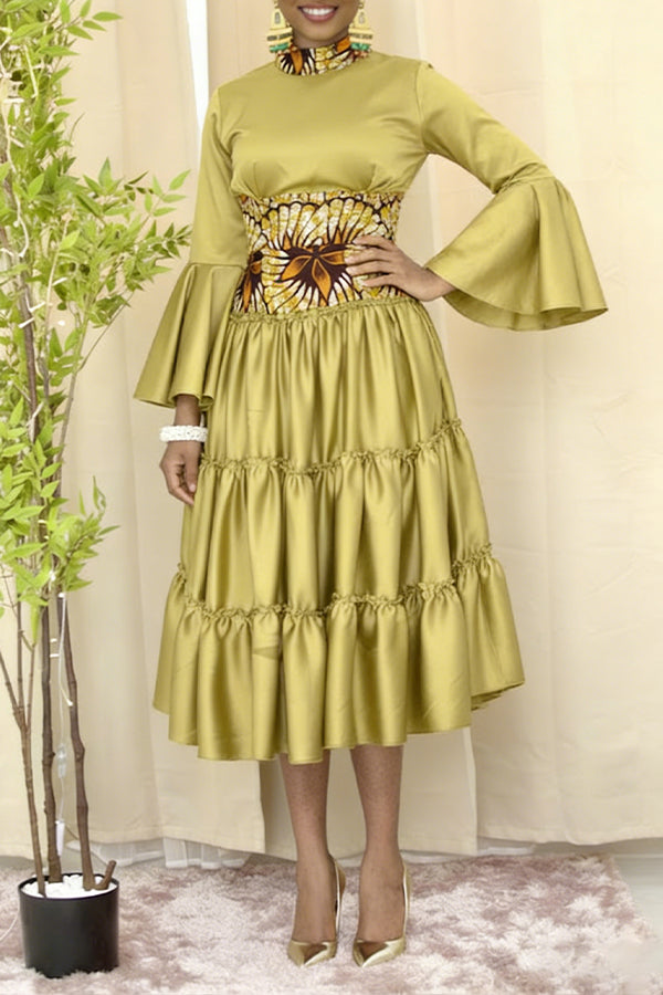 Elegant Kente Patchwork Pleated Layered Dress