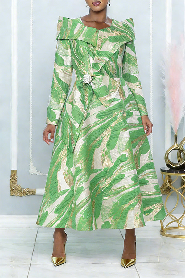 Elegant Bow Decoration A-line Jacquard Dress