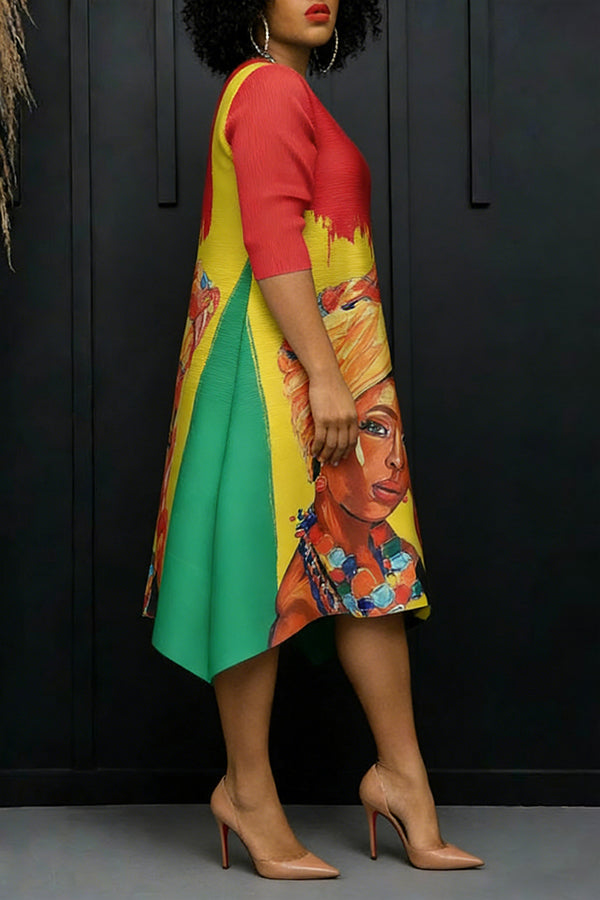 Black History Month Colorblock 3/4 Sleeve Dress