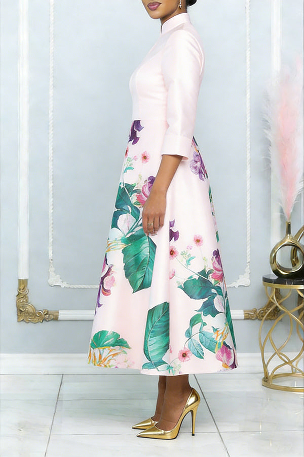Elegant Keyhole Neck Flower Print Dress