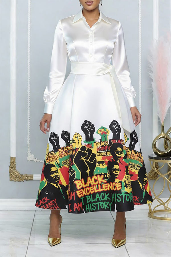 Black History Month Printed Belted Dress