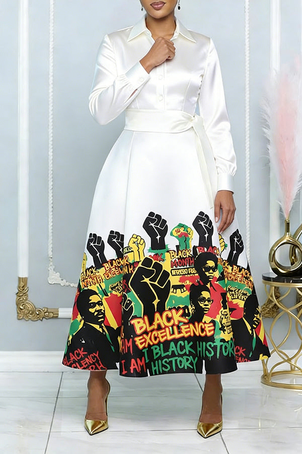 Black History Month Printed Belted Dress
