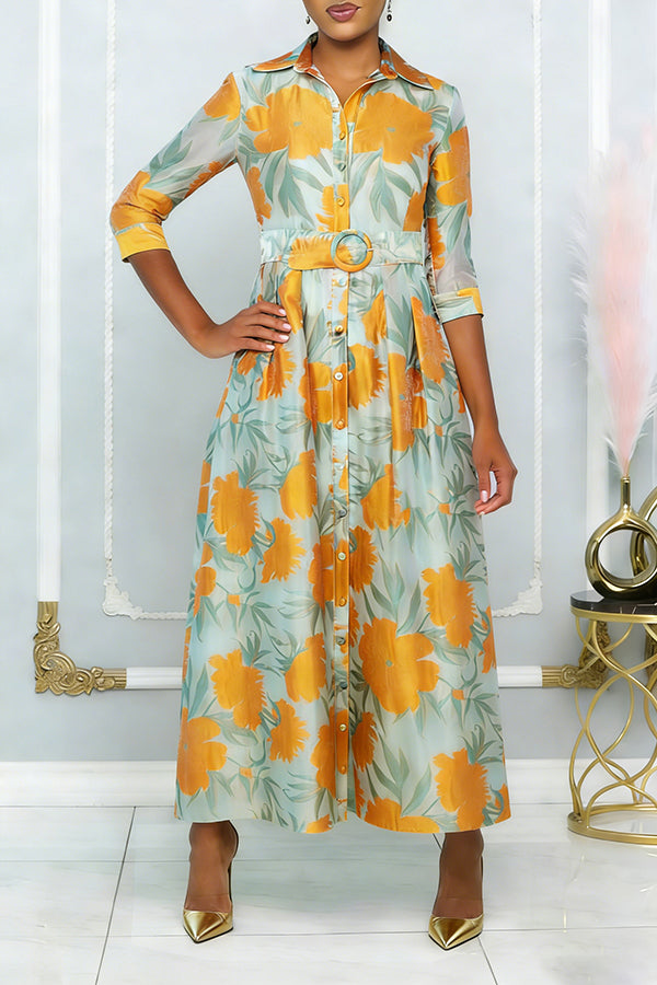 Elegant Half Sleeve Floral Print Dress