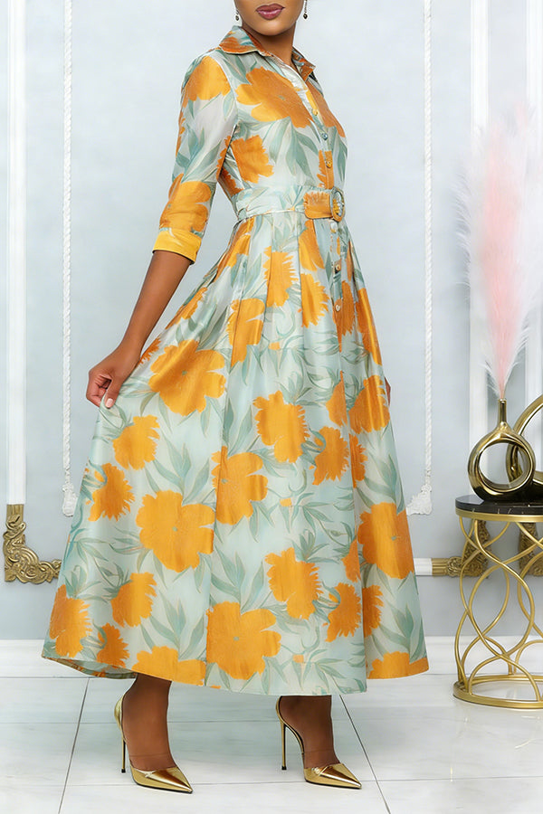 Elegant Half Sleeve Floral Print Dress