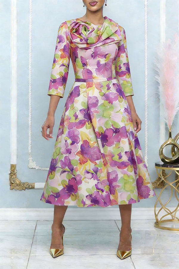 Chic Half Sleeve Floral Print Dress