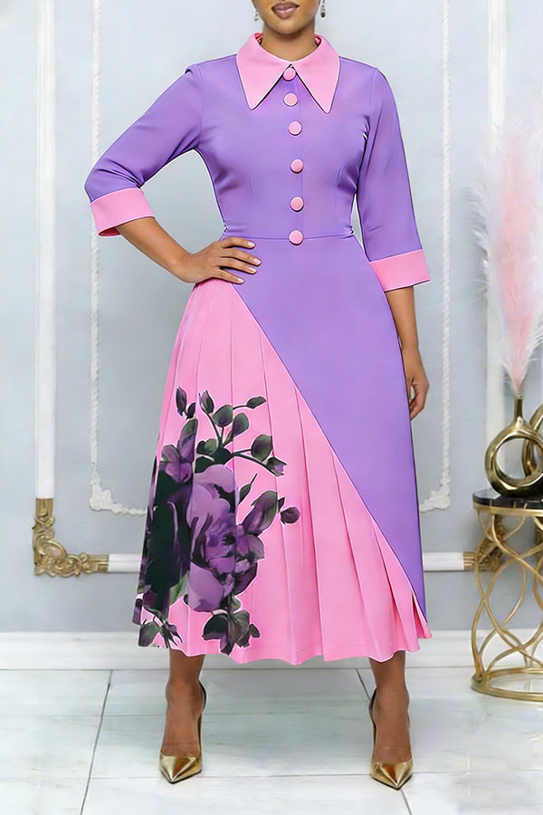 Chic Half Sleeve Figure Graphic Midi Dress