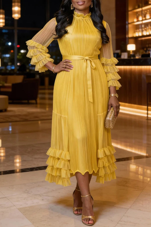 Gorgeous Pleated Layered Hem Dress