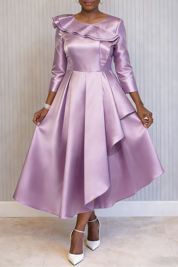 Elegant Layered Neck Rhinestone Trimmed Dress