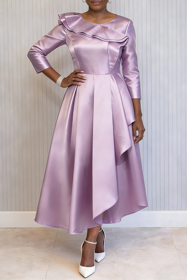 Elegant Layered Neck Rhinestone Trimmed Dress