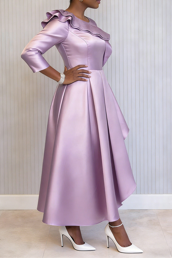 Elegant Layered Neck Rhinestone Trimmed Dress